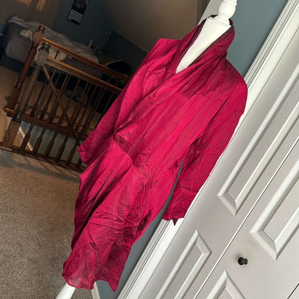 Donna Karan Collection Vintage Red Silk Midi Faux Wrap Dress UK 14 (US10?)